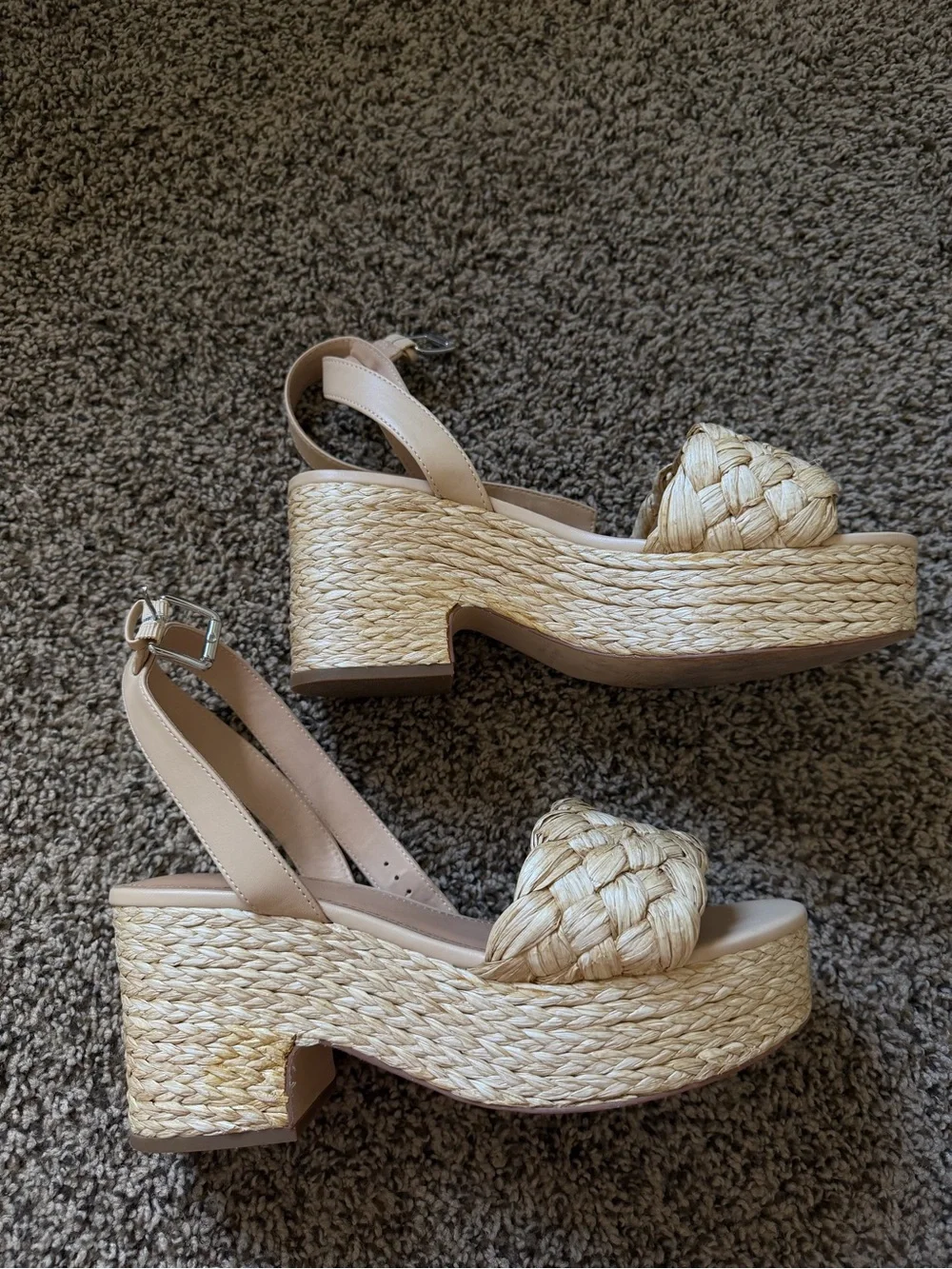 Marc Fisher Neutral Braided Espadrille Platform Sandals